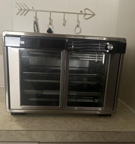 Gourmia French Door Air Fryer Oven 37 Qt Large Capacity Convection Toaster Oven FryForce 360° Digital Display 12 Cooking Presets Dehydrate Fits 13 Pizza Dishwasher-Safe Stainless Steel